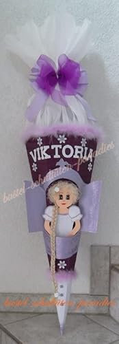 Schultüten Bastelset Prinzessin Rapunzel lila-weiß Schultüten-Rohling Schultütenzuschnitt 400g Karton