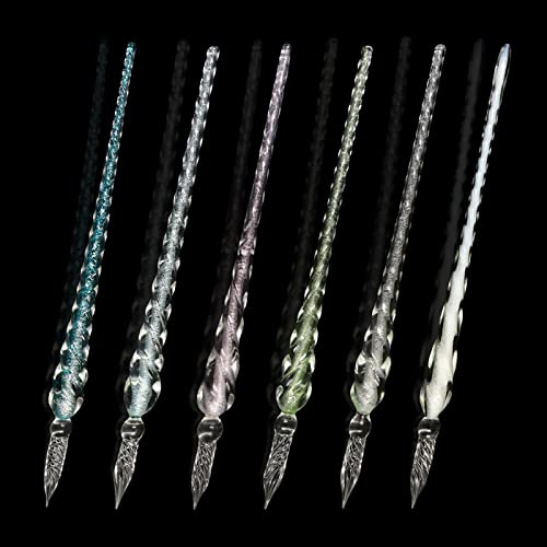 Yitexin Penne per calligrafia fatte a mano, penne per calligrafia in vetro colorato con glitter, penne vintage in vetro cristallo, penne a inchiostro per arte, disegno, decorazione (6 pezzi)
