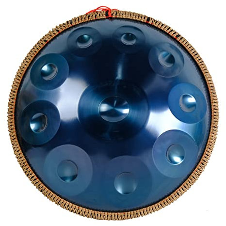 DOZPAL Handpan-Trommel 22-Zoll-Stahlschlagtrommel mit weicher Handpan-Tasche, Handpan-Schlägel, Handpan-Ständer, staubfreiem Tuch für Kinder und Erwachsene,Blue-10notes
