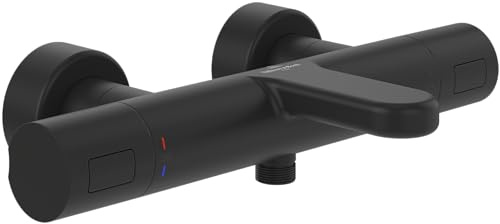 Villeroy & Boch Universal Taps & Fittings Bath Thermostat, Bath tap with Scald Protection and Safety Lock at 38°, Surface-Mounted Bath Mixer tap, Round, Matt Black