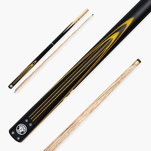 Jonny 8 Ball Traditional Range 57 Inch 3 Piece Centre Jointed Length Adjustable Snooker Pool Cue 9mm Tip - Shorten to 44 Inch (Yellow Powerline)
