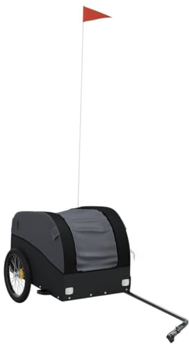 vidaXL Remorque de Vélo, Chariot de Transport avec Drapeau de Sécurité, Remorque à Bagage pour Bicyclette, Remorque de Vélo, Noir 30 kg Fer