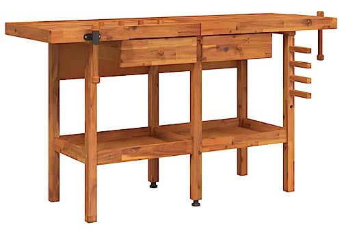 Willood Werkbank mit Schubladen Schraubstöcken 162x62x83 cm Akazienholz