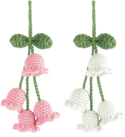 2 pieces Rear View Mirror Hanging Accessories,Bellflower Hand Knitted Rear View Mirror Accessories,Car Decorations Hanging Accessories,Can also be used for backpack decoration, home accessories