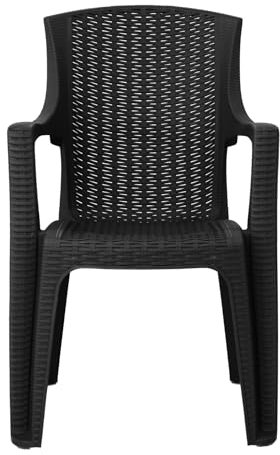 simpa Stackable High Back Plastic Rattan Effect Garden Chair - Graphite Single Chair