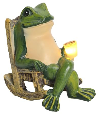halp·ssfm Miniature Frog Garden Statue Solar Light Outdoor Decor Frog Figurine for Outdoor Indoor Home Lawn Yard Balcony Porch Patio for Women Mom Grandma 3.74x2.75x3.93