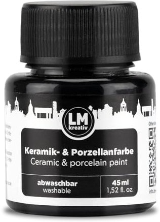 LM-Kreativ Keramik- & Porzellanfarbe 45 ml - Schwarz - Spülmaschinenfest. Glas- und Keramikfarbe, Ideal zum Tassen und Porzellan Bemalen, Kreative Projekte auf Glas