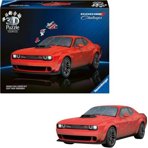 Ravensburger - Puzzle 3d Dodge Challenger Rosso | Puzzle 3d Per Adulti E Bambini A Partire Dagli 10 Anni | Modellismo Da Costruire Adulti Di 163 Pezzi | Regalo Bambino 10 Anni E Più