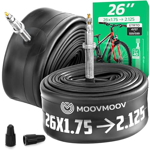 MOOVMOOV Cykelslang 26 Tum (Presta-ventil) - Passar däck 26x1.75, 26x1.85, 26x1.90, 26x1.95, 26x2.0, 26x2.10 och 26x2.125 (ETRTO 41-559 till 57-559) - 2-pack - För MTB och Elcykel