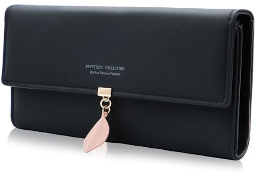 Alster Herz* Große Damen Geldbörse mit RFID-Schutz – Edler Geldbeutel aus weichem veganem Leder, edles Portemonnaie mit 9 Kartenfächern, Reißverschluss & Münzfach (Schwarz)