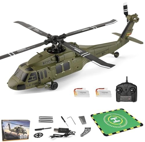 Vgpbphj K170 UH60L fjärrstyrd helikopter, 2,4 GHz 4CH RC-helikopter med 6-axlig gyro, RC militärhelikoptrar med höjdhovring, för vuxna nybörjare (2 batterier)