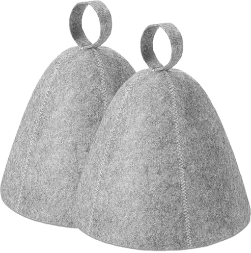 Amazleer 2 st bastuhatt i naturlig ull, ergonomisk filtmössa för ångbad, unisex, termiskt skyddstillbehör, lätt svettabsorption för bastuälskare, Grå, one size
