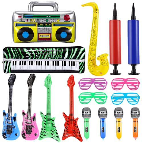 Cptoion 17 strumenti gonfiabili, gonfiabili per bambini, chitarra ad aria, sassofono, microfono beth, altoparlante shading occhiali, strumenti musicali gonfiabili per feste rock
