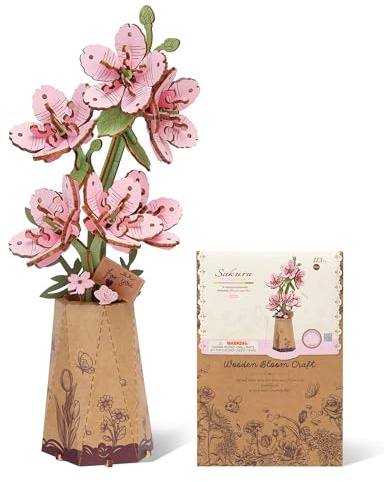 ROBOTIME 3D Holz Blumen Puzzle Sakura, Modellbausätze für Erwachsene zum Zusammenbauen, künstliche Ewige Blüten, DIY Bastelset, Valentinstag, Muttertag und Weihnachten