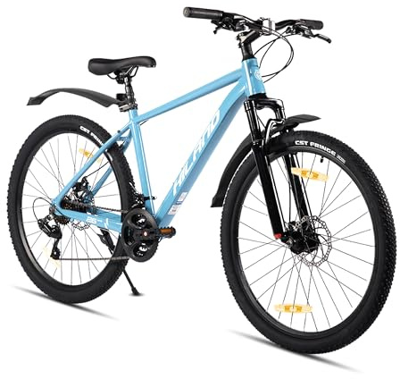 HILAND 26 tums mountainbike för kvinnor män vuxna, 21 växlar MTB med aluminiumram, dubbla skivbromsar, män och kvinnor mountainbike, blå