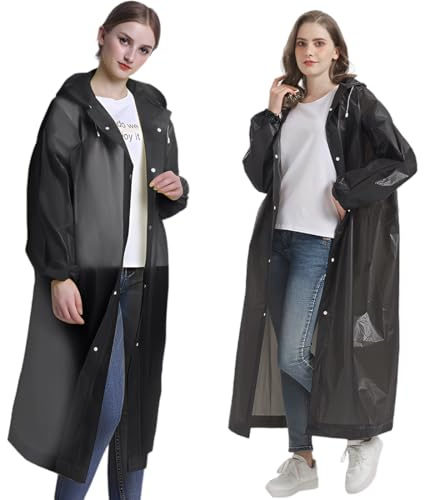 GGUFAY 2 Pièces Poncho Pluie Imperméable femme et homme, Cape de Pluie, Poncho de Pluie Velo Randonnée Bivouac Camping (Noir)
