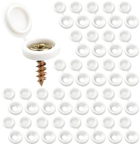 100 Pcs White Screw Cover Caps - Plastic Hinged Cover Caps for Snap On Screw Protection Covers, Furniture, Cabinet, Wardrobe, Screw Wovers, White