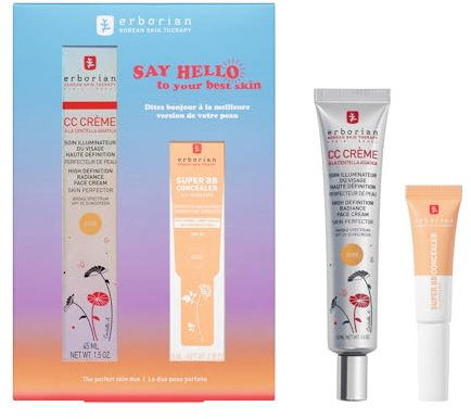 ERBORIAN | Perfekt duo-hud-set | CC Light Cream 45 ml och super BB Concealer Clear 10 ml | Enhetlig hy, sublimerad hud | Perfekt för att korrigera mörka ringar, rodnad och fläckar | Naturlig finish