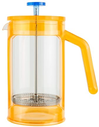 Café Olé Chiaro Cafetière, Orange & Blue, 1000ml / 4-5 Mugs / 5 Espresso Cups, French Press Coffee Maker, Stainless Steel Mesh Filter, Glass Beaker, Acrylic Body and Handle