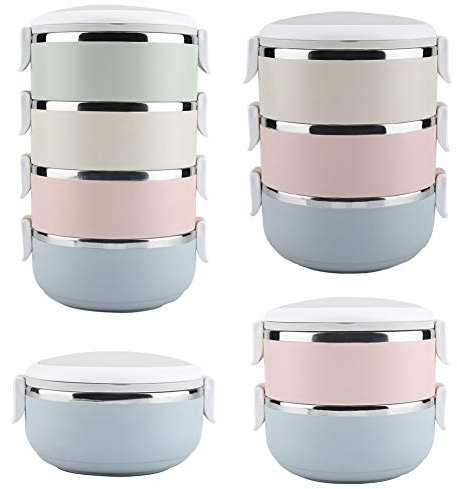 Idalinya Lunch Box Tragbarer Edelstahl-Thermobrotdose-Behälter Bento Box-Lebensmittelbehälter(Vier Etagen 2800ml)