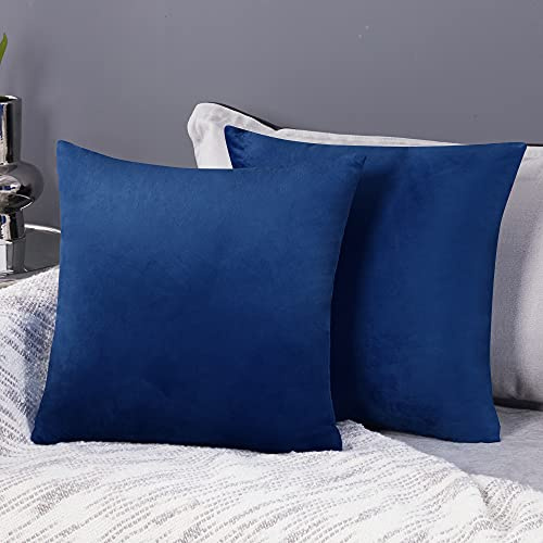 Deconovo Pack of 2 Crushed Velvet Cushion Covers 45cm x 45cm 18x18 Inches Throw Pillow Cases Plain Cushion Protectors for Chairs with Invisible Zipper Navy Blue