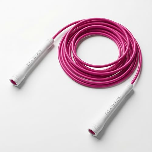 Upphöjt rep professionellt hastighetsrep – 3 m justerbart hopprep, 5 mm PVC med nylonkärna för cardio, double unders och crossfit – hållbart hopprep används för inomhus/utomhusträning. (Rosa kärlek)