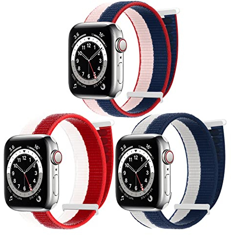 chinbersky 3 stycken sportloop armband kompatibla med Apple Watch-armband 44 mm, 38 mm, 42 mm, 40 mm, 41 mm, 45 mm, 46 mm, 49 mm, justerbart ersättningsband i nylonband för iWatch Series