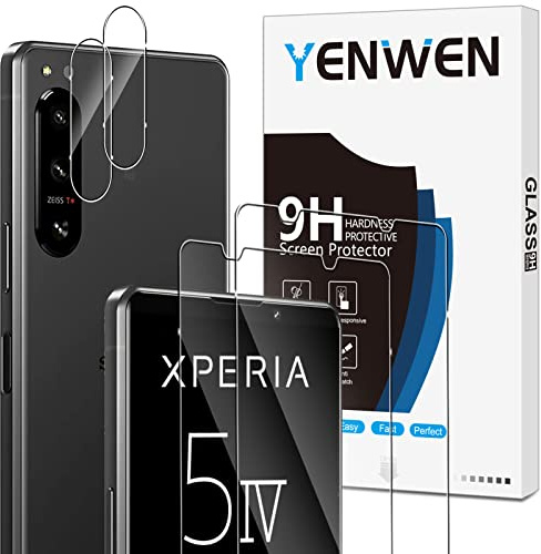 Yenwen Schutzfolie für Sony Xperia 5 IV 5G Panzer Schutz Glas, 2 Stück Panzerfolie mit 2 Stück Kameraschutz, 9H Härte Schutzglas Anti- Kratzer Handy Folie HD Klar Displayschutz