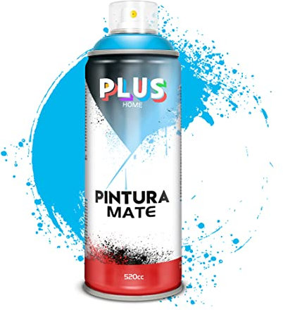 PLUS HOME Pintura Spray 520cc para pintar todo tipo de super cies: madera, metal, cartón, tela, piedra, bra de vidrio, plásticos rígidos, etc para bricolaje y DIY.Azul Piscina (Ref:653)(Paquete de 1)