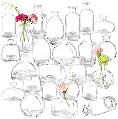 Bud Vases Set of 24, Glass Bud Vase in Bulk, Clear Bud Vases