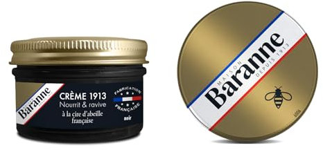 Baranne - Crème Cirage NOIR - Cire D'Abeille Française - Entretien Chaussure Cuir - Ravive Les Couleurs, Nourrit et Assouplit - Soin en profondeur et Brillance Supérieure Longue Durée - Pommadier 50mL