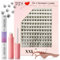 DIY Kit de cils à faire soi-même, ensemble d'extensions de cils XXL Lashes, 144 cils en grappe de 5 longueurs différentes, y compris colle/adhésif, scellant, dissolvant, applicateur et manuel (Hybrid)