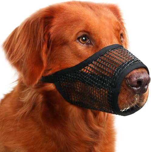 Mayerzon Dog Muzzle, Soft Mesh Muzzles for Small Medium Large Dogs Chihuahua Poodle Husky Labrador Retriever, Breathable Dog Mouth Guard for Biting Chewing Grooming, Allow Panting Drinking (L, Black)