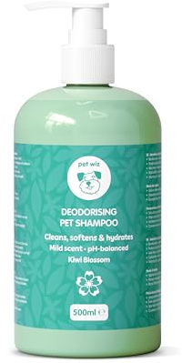 pet wiz Super Deodorising Pet Shampoo with Kiwi Blossom | Cleanses, Nourishes, Deodorises and Protects Skin | With Baking Soda, Chamomile Extract and Vitamin B5, 500ml