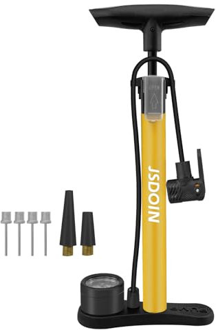 Pompa da pavimento per bici Jsdoin - Alta pressione 170 psi, Valvole Presta & Schrader, Multifunzione per bici, moto, palloni e altro ancora (Giallo)