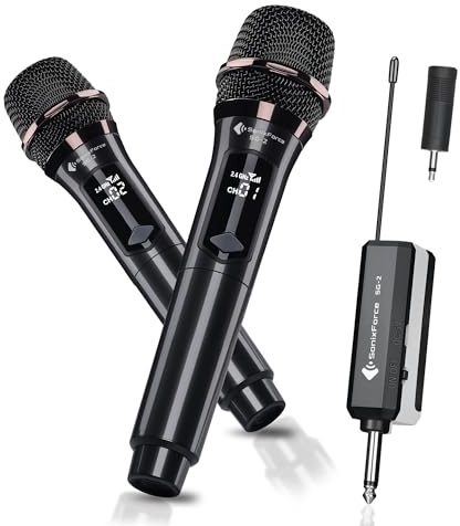 SonixForce Wireless Microphones - Rechargeable Dual Handheld Dynamic Microphone with Receiver - 240ft Range - Karaoke Microphone for Singing, Speaking, Meeting and Party Events