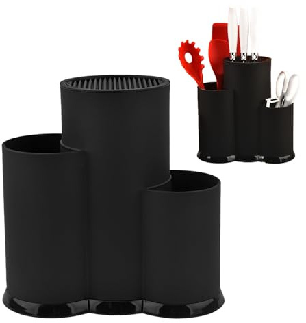 Juego de cuchillos con bloque Bloque de cuchillos redondo de plástico sin Soporte de cocina 3 en 1 Soporte para ahorrar espacio Soportes desmontables para encimera Uso diario Negro#1