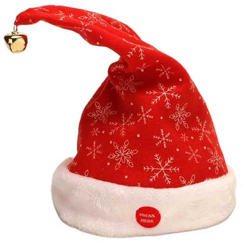 Cappello di Babbo Natale che canta e balla Cappello di Natale elettrico con campana Berretto di velluto di peluche per Forniture per feste di Capodanno Cappelli di di Natal