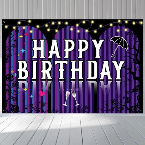 Toile de Fond d'Anniversaire du Mercredi, 100x150cm Thème Gothique Toile Fond pour Une Fête d'Anniversaire du Mercredi pour Une Soirée d'Horreur en Milieu Semaine