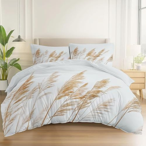 Funda Nordica Cama 150x200 Infantil Caña, Ropa de Cama Marrón Blanca de Microfibra Impresión 3D Funda Edredon con Cremallera y 2 Fundas de Almohada C-3496