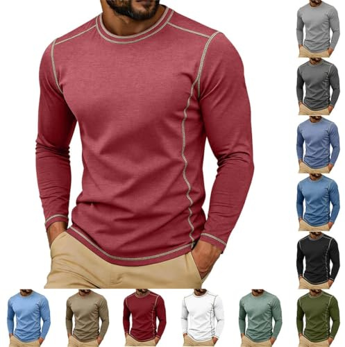 T-shirts för män basic lager långärmade t-shirts män | Bekväma rundhalsade toppar rund hals mjuka toppar klassisk lappverk topp lätt semester topp höst bas t-shirt
