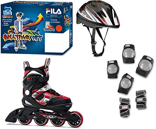 FILA SKATES Kid J-ONE Combo 3 Set Inline Skate, Black/RED, S (28-32)