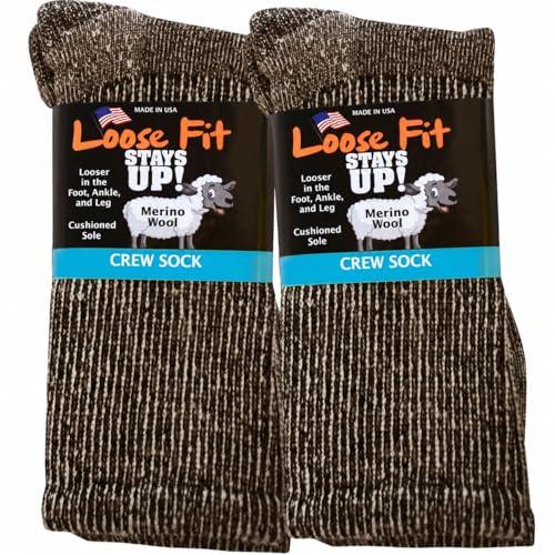 Loose Fit Stays Up Marled Merino Wool Men's and Women's Sock 2 Pack (X-Large Red Label, Black Marled)