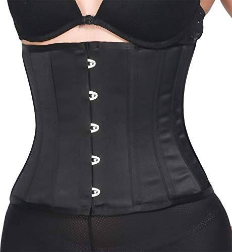 RZY Damen Petite 12 Stahlstäbchen Heavy Duty Taille Trainer Unterbrust Korsett Kurz Torso Mesh Body Shaper (Stoffstil) - Schwarz - X-Large