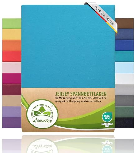 leevitex® Premium Wasserbett & Boxspringbett Spannbettlaken | 100% Baumwolle | 150 g/m² | Markenqualität | Ökotex |180 x 200 – 200 x 220 cm - Türkis