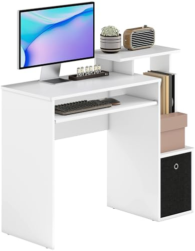 HOMCOM Computer Desk with Sliding Keyboard Tray Storage Drawer Shelf Home Office Workstation White 100 x 40 cm