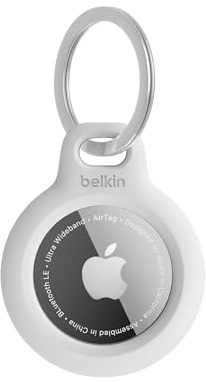 Belkin Étui pour Apple AirTag avec Attache en Métal, Porte Clés, Protection Durable, Anti-rayure, Ouverture Facile et Rebords Surélevés, Idéal pour Chiens et Animaux de Compagnie, Bagages, etc., Blanc