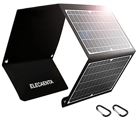 ELECAENTA 30W PD18W Cargador Solar Portátil 3 Puertos USB Panel Solar Plegable Impermeable QC 3,0 para Móviles Tablets Powerbank ETFE Placa Solar Portable para Acampar al Aire Libre