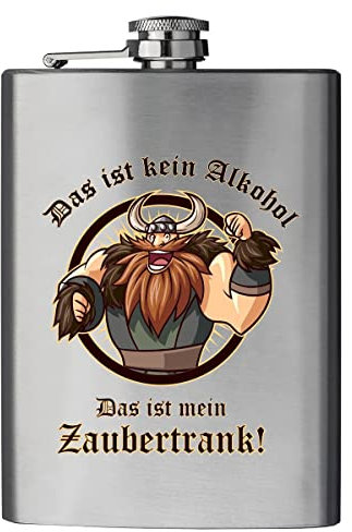 Edelstahl Flachmann mit Druck - mit lustigen Motiven - als Geschenk oder zu Weihnachten, Flachmann:Zaubertrank