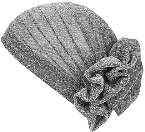 IBLUELOVER Turban Hat Chemo Cap for Women Flower Headwear Hair Loss Beanie Cap India Bandana Headscarf Night Sleep Cap Muslim Hijab Cap for Cancer Hair Protection Silver